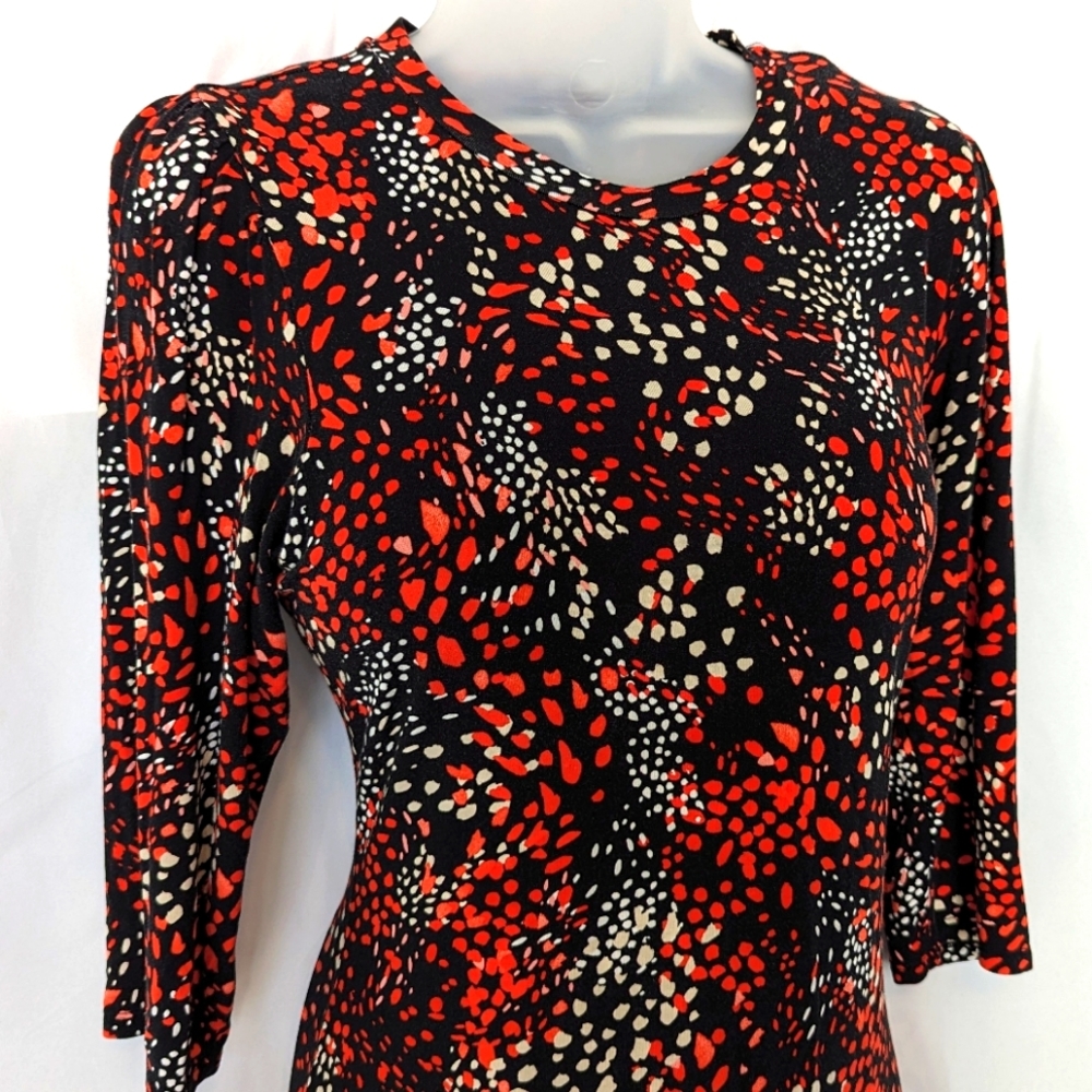 Dorothy Perkins Spotted Bodycon Midi Dress | Size 10 | Black, White, Red, Cream